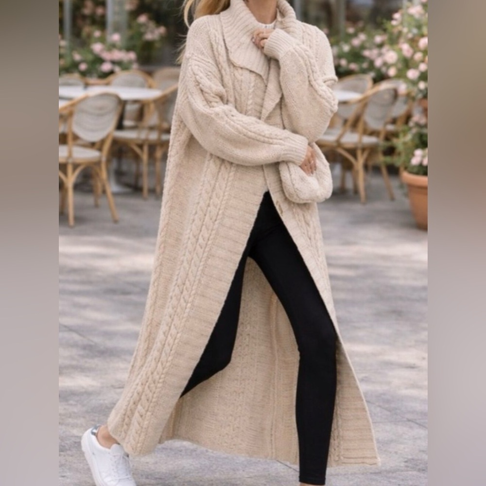 NEW with tags - Beige tan Cardigan Coat Maxi Open Duster Long Fuzzy sweater